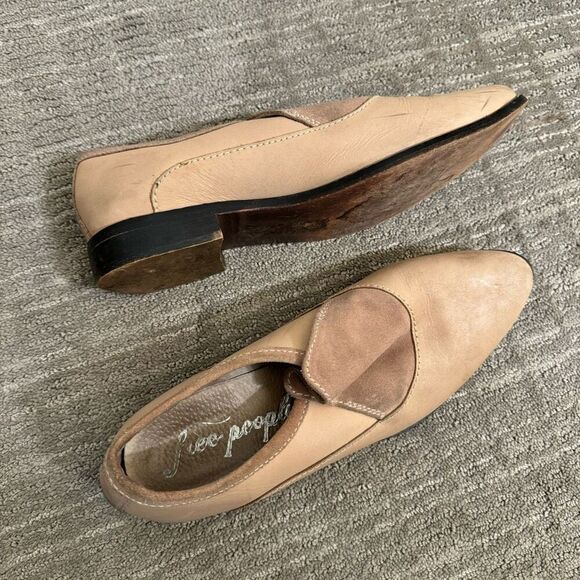 Free People Brady Slip On Leather Suede Tan Natural Loafers 41 Size 10 Used - Picture 2 of 6